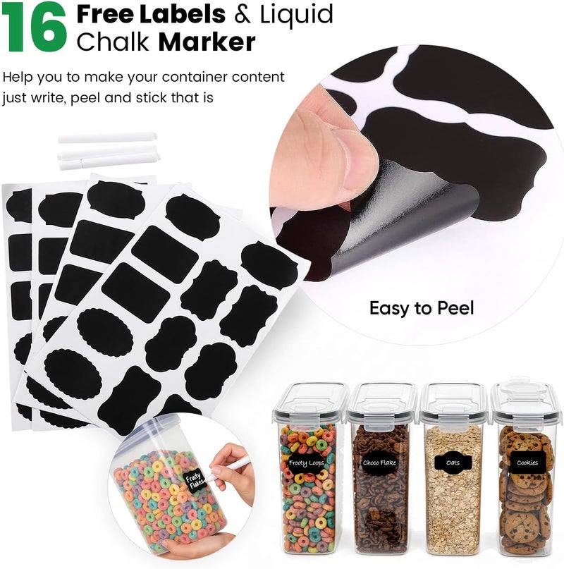 AROVAZ Cereal Containers Storage with Lids - Airtight Kitchen Dry Food Storage Containers & BPA Free Cereal Dispenser For Pantry Organizer And Storage (Clear, 4 Liter Pack of 4) - Image 3